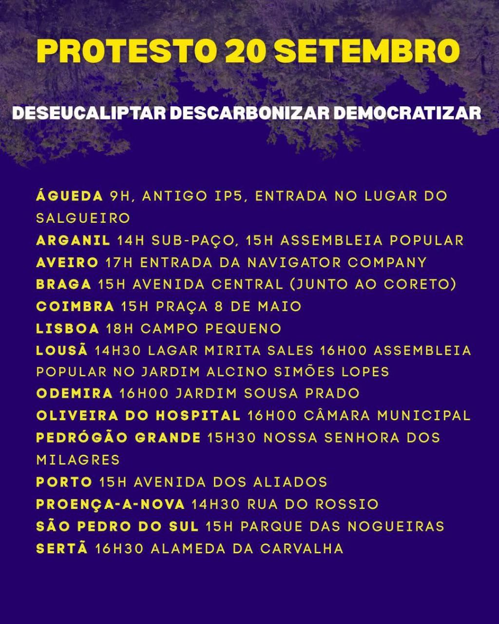 Protesto 20 Setembro: Contra os fogos – Deseucaliptar | Descarbonizar | Democratizar