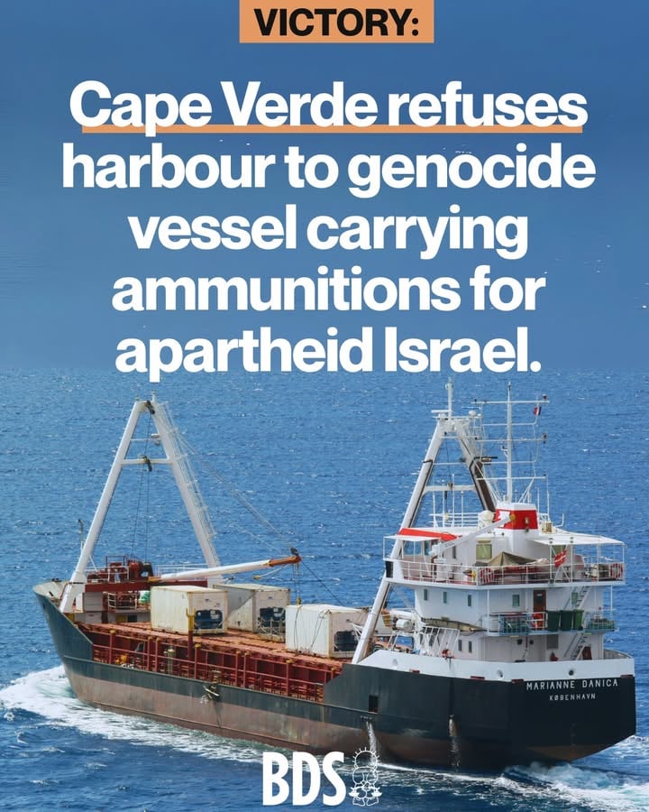 Cabo Verde recusa porto a navio genocida que transporta munições para o apartheid na Palestina