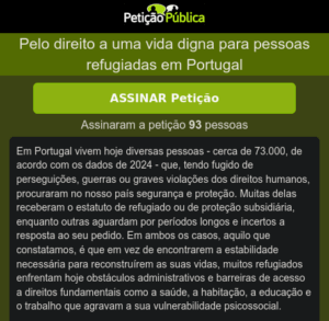 [Petição] Pelo direito a uma vida digna para pessoas refugiadas em Portugal