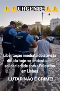 Libertação imediata do camarada preso na manifestação pela Palestina! Lutar não é um crime!