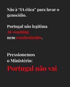Portugal não deve legitimar AI-washing e escolasticídio na “EduAIcation 2026” em Jerusalém: apelo ao Ministério para recusar participação e às instituições educativas para manifestarem objeção